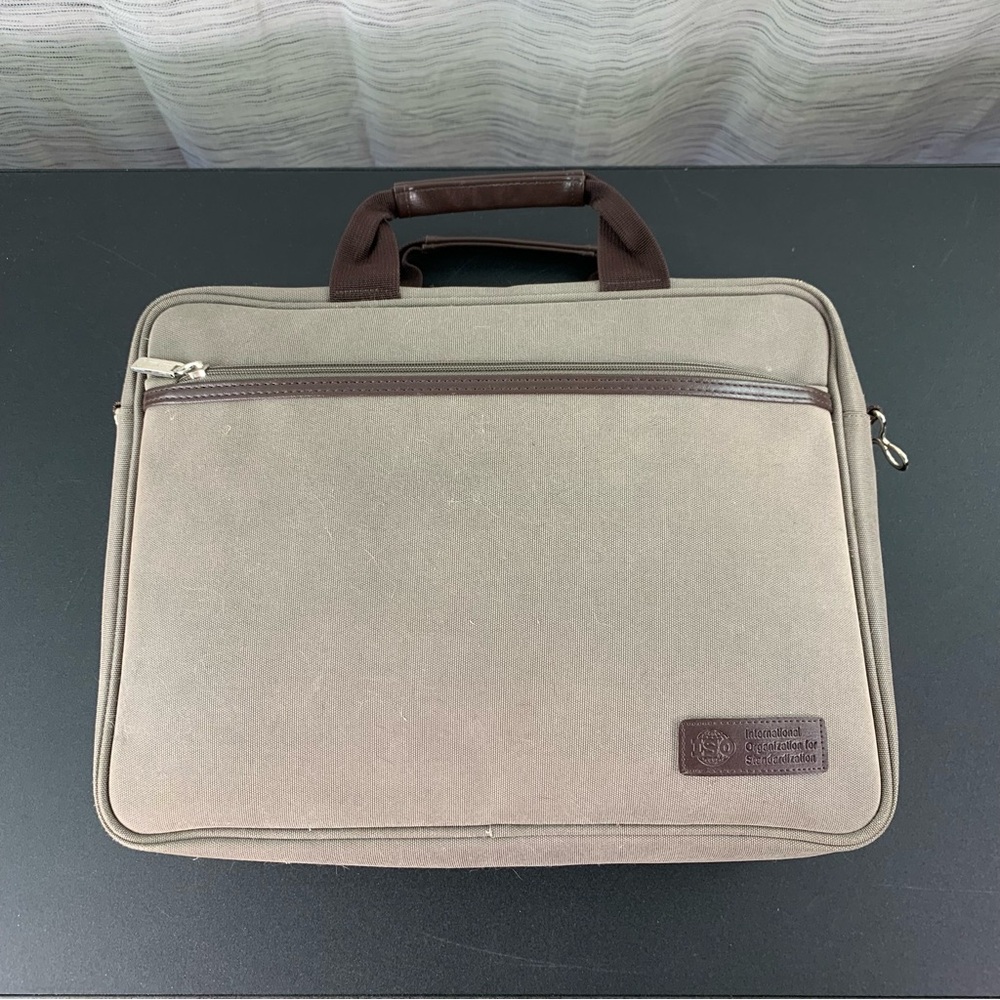 Golden Bell Tan and Brown Durable laptop bag with faux Leather Handle.